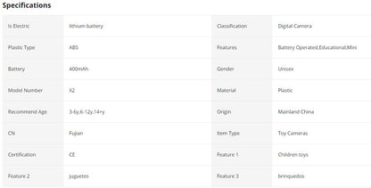 Mini Camera Toy Specifications