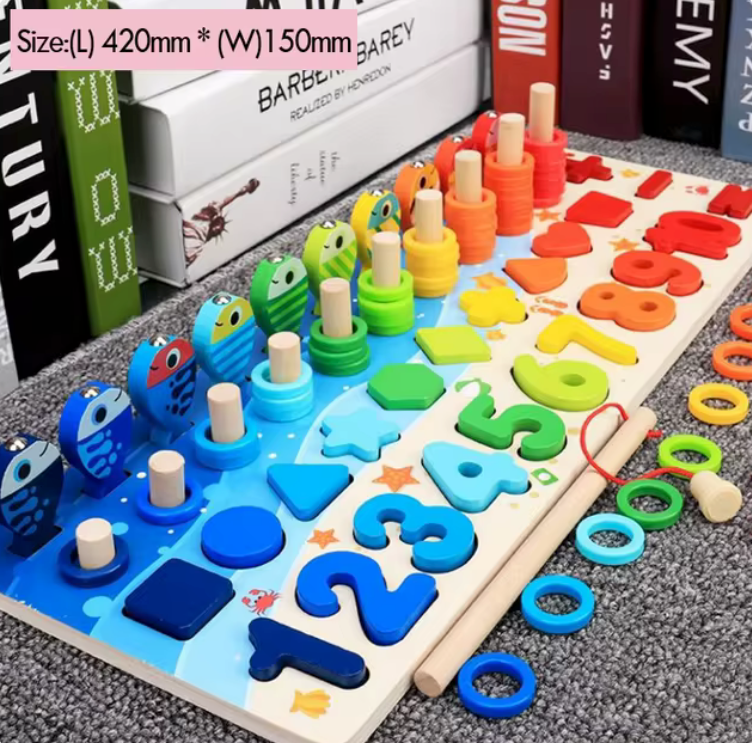 Wooden Number Puzzle with Fishing Game