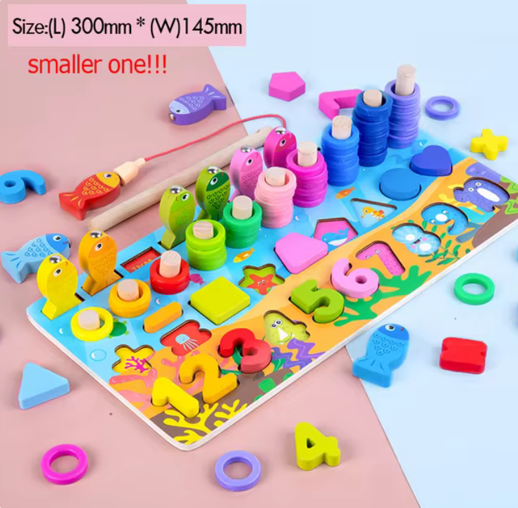 Wooden Number Puzzle with Fishing Game