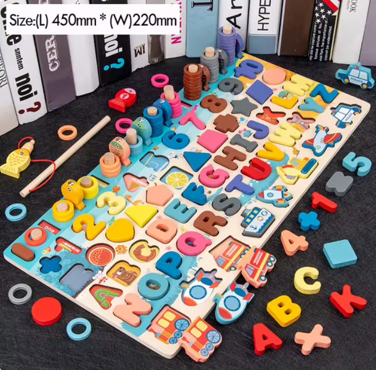 Wooden Number Puzzle with Fishing Game